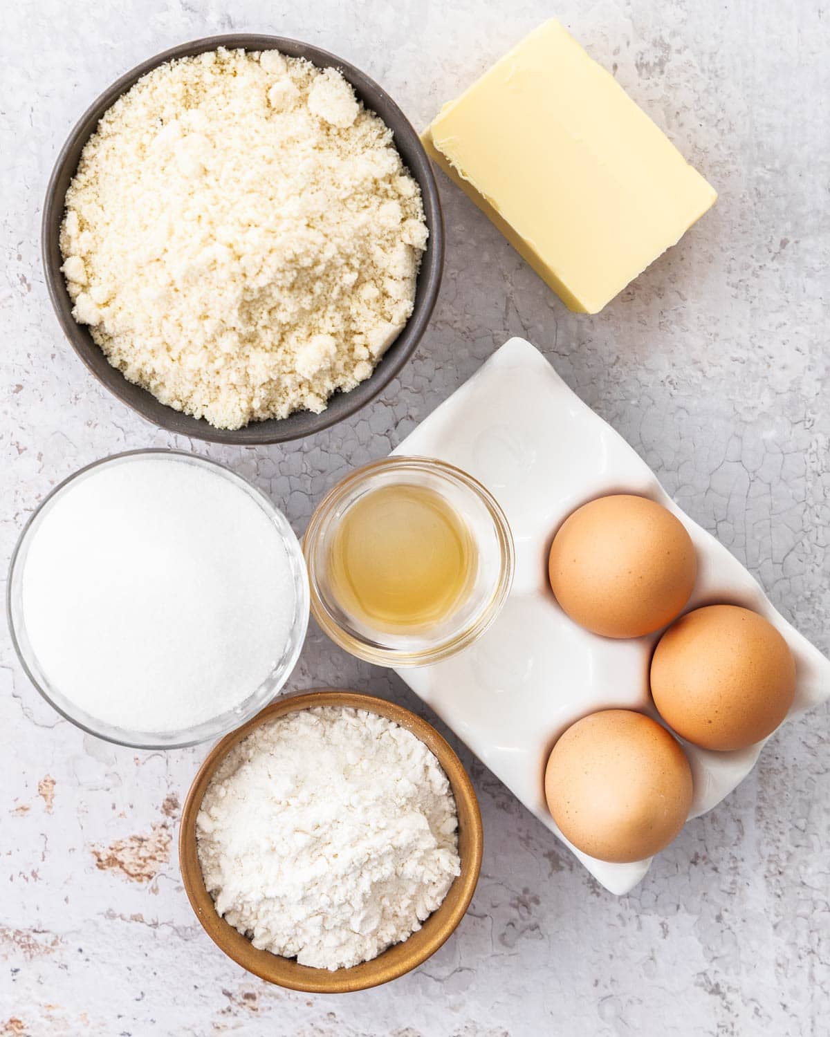 Ingredients for French almond frangipane.