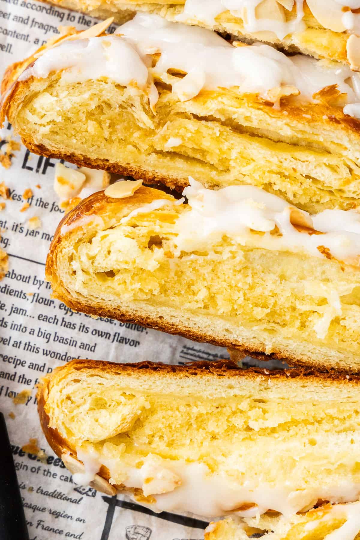 Closeup of the texture of the Danish pastry.