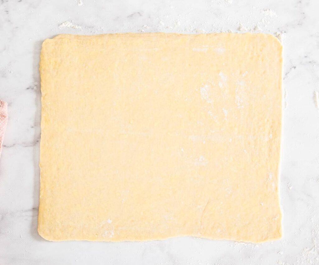 The Danish dough rolled out to a large rectangle.