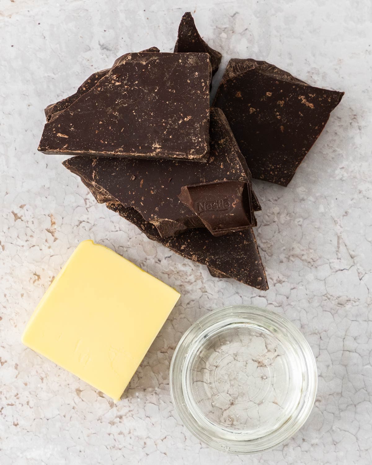 Ingredients for chocolate glaze.
