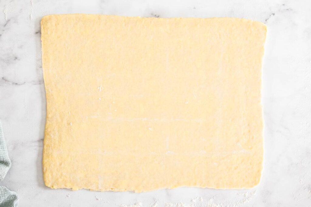 The pastry dough rolled out ready to assemble.