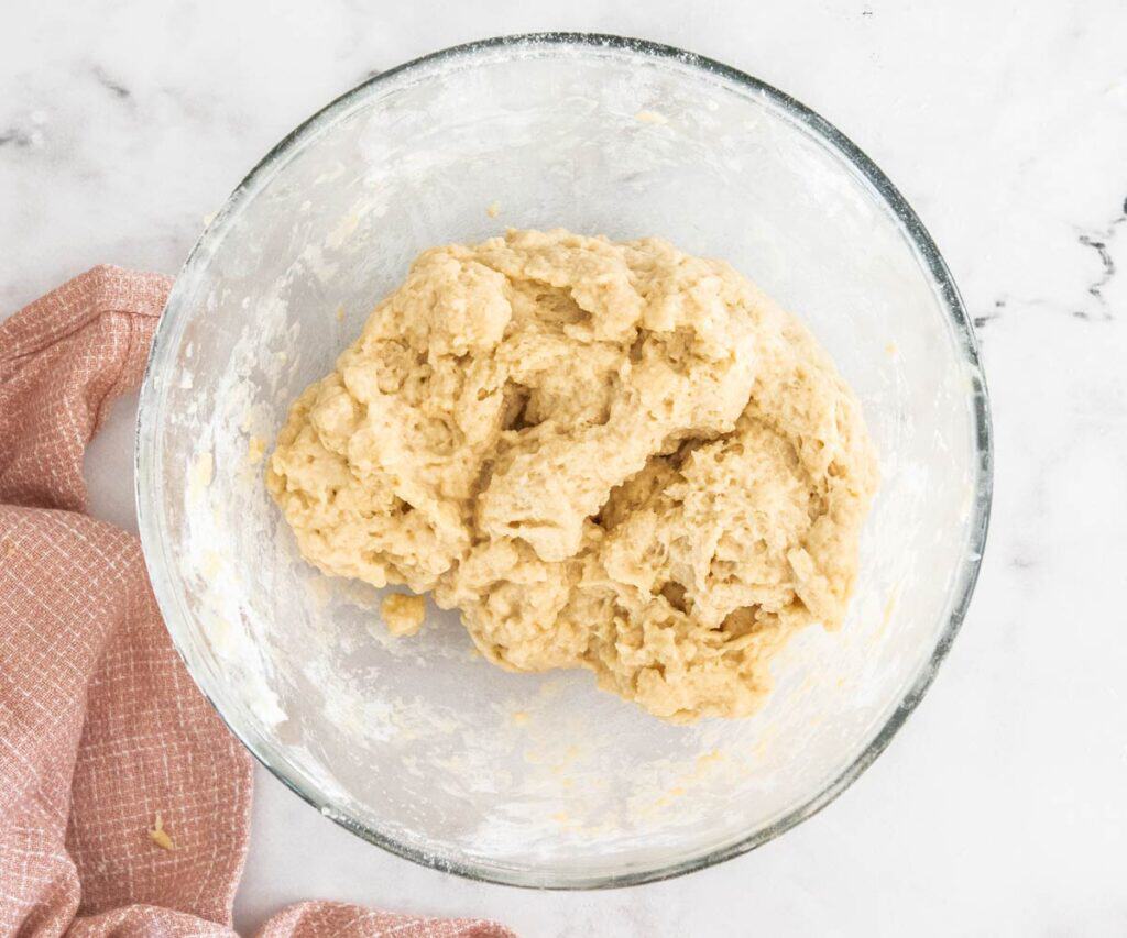 The rough dough in a bowl.