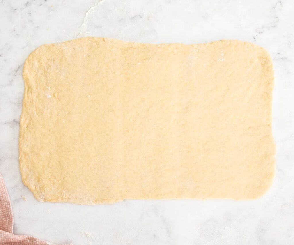 Easy Danish pastry rolled out into a large rectangle.