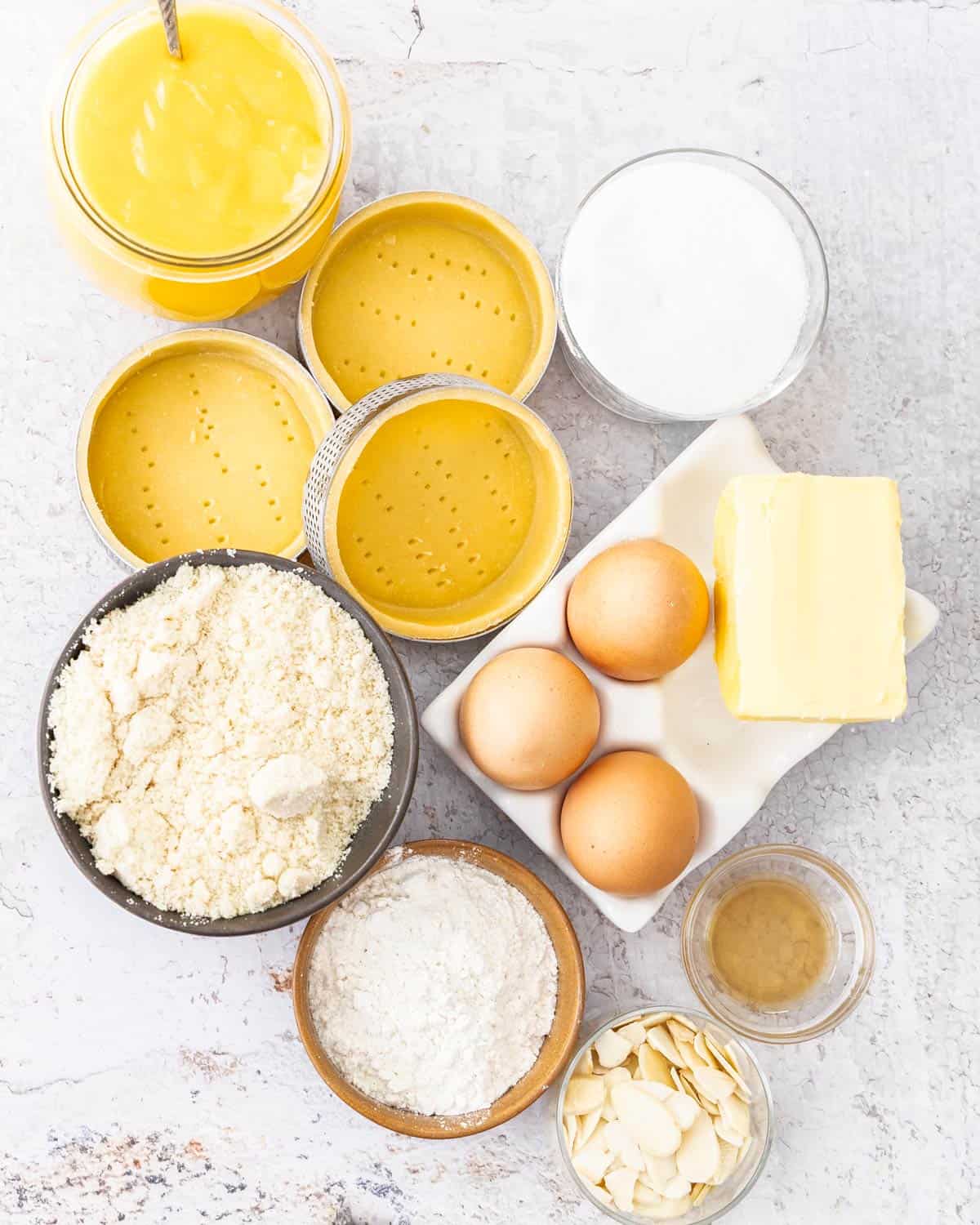 Ingredients for lemon almond tarts.