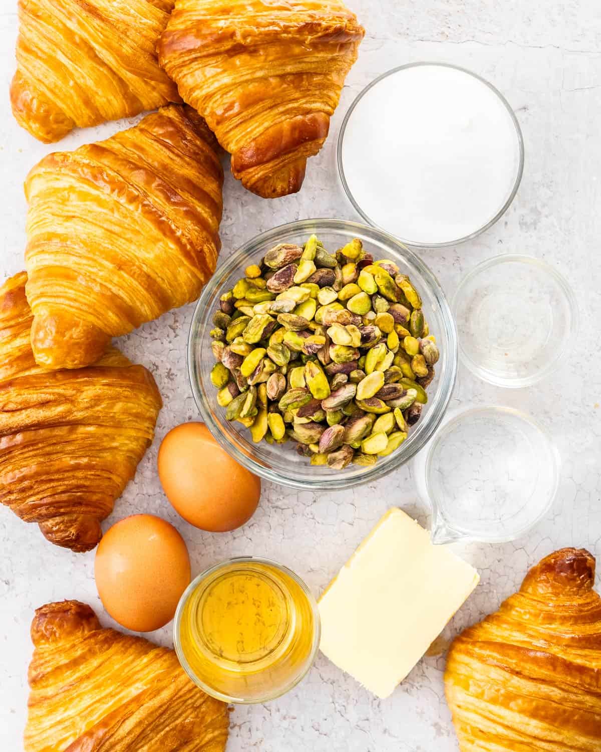 Ingredients for pistachio croissants.