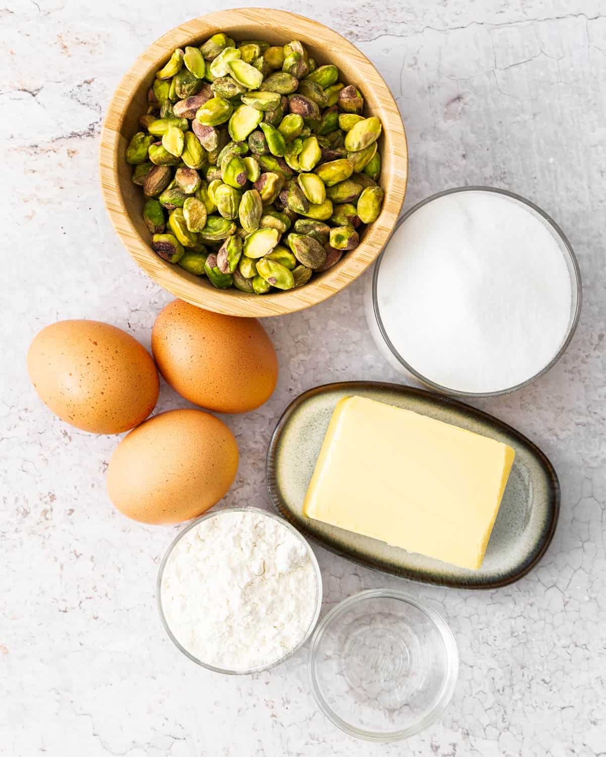 Ingredients for pistachio frangipane filling.