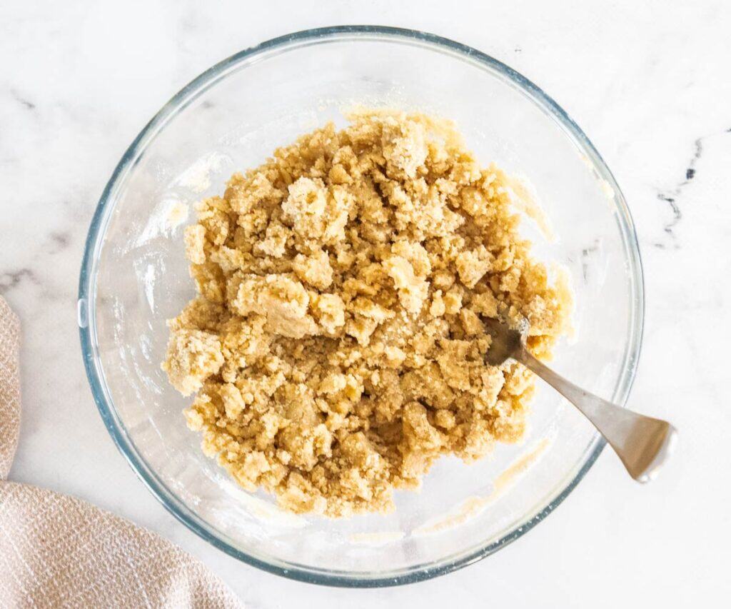 The crumble topping mixed together in a bowl.