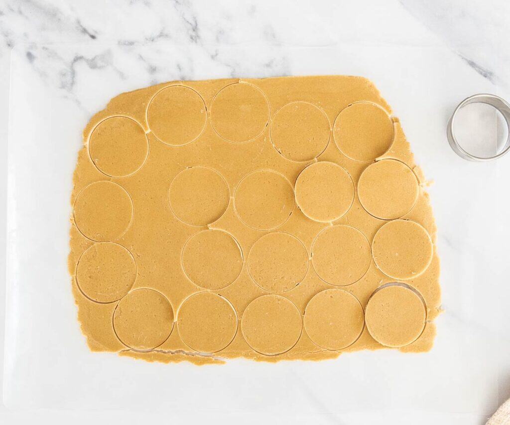 Circles of dough cut from the craquelin dough.