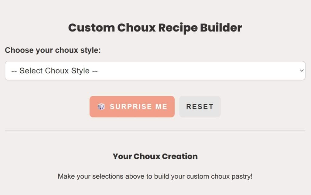An image showing the choux recipe builder from another page.