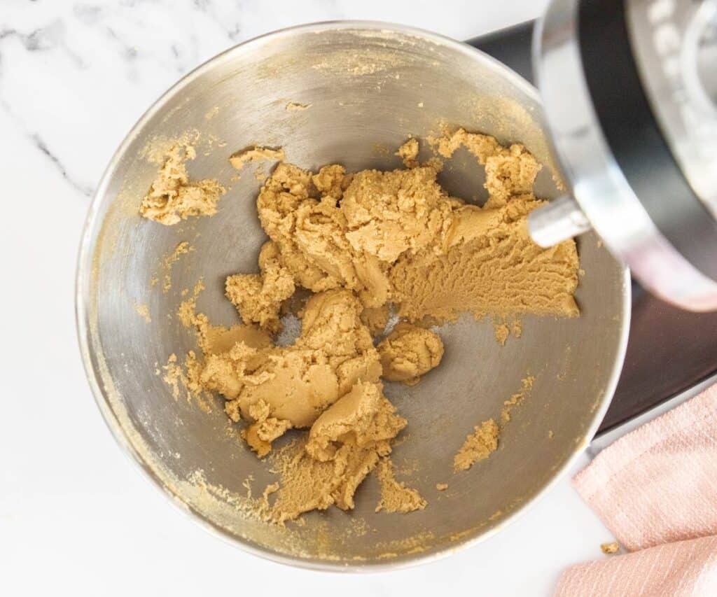 The craquelin dough in a stand mixer.