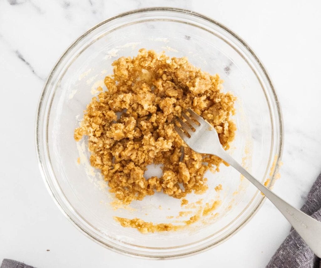 The brown butter crumble in a bowl.