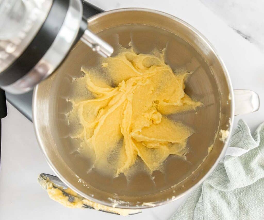 The egg beaten into the butter mixture.