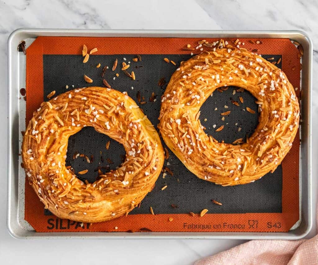 The golden brown rings of dough after baking.