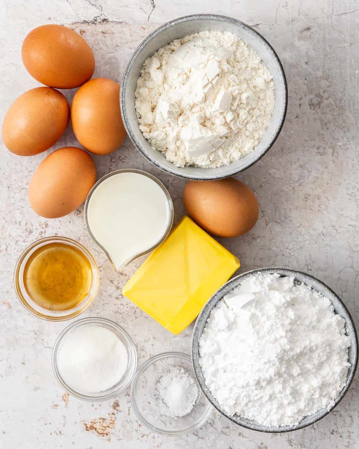 Ingredients for French crullers.