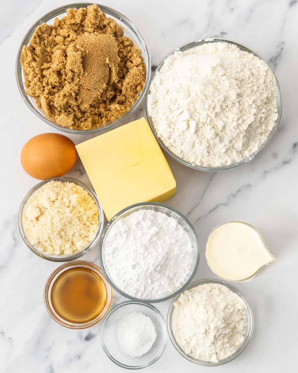 Ingredients for butterscotch tartlets.