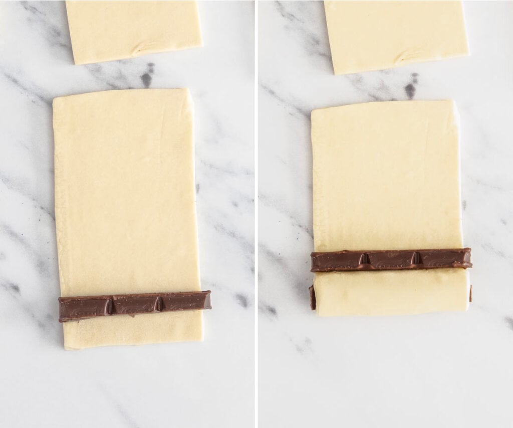 Addin the chocolate sticks to the dough.