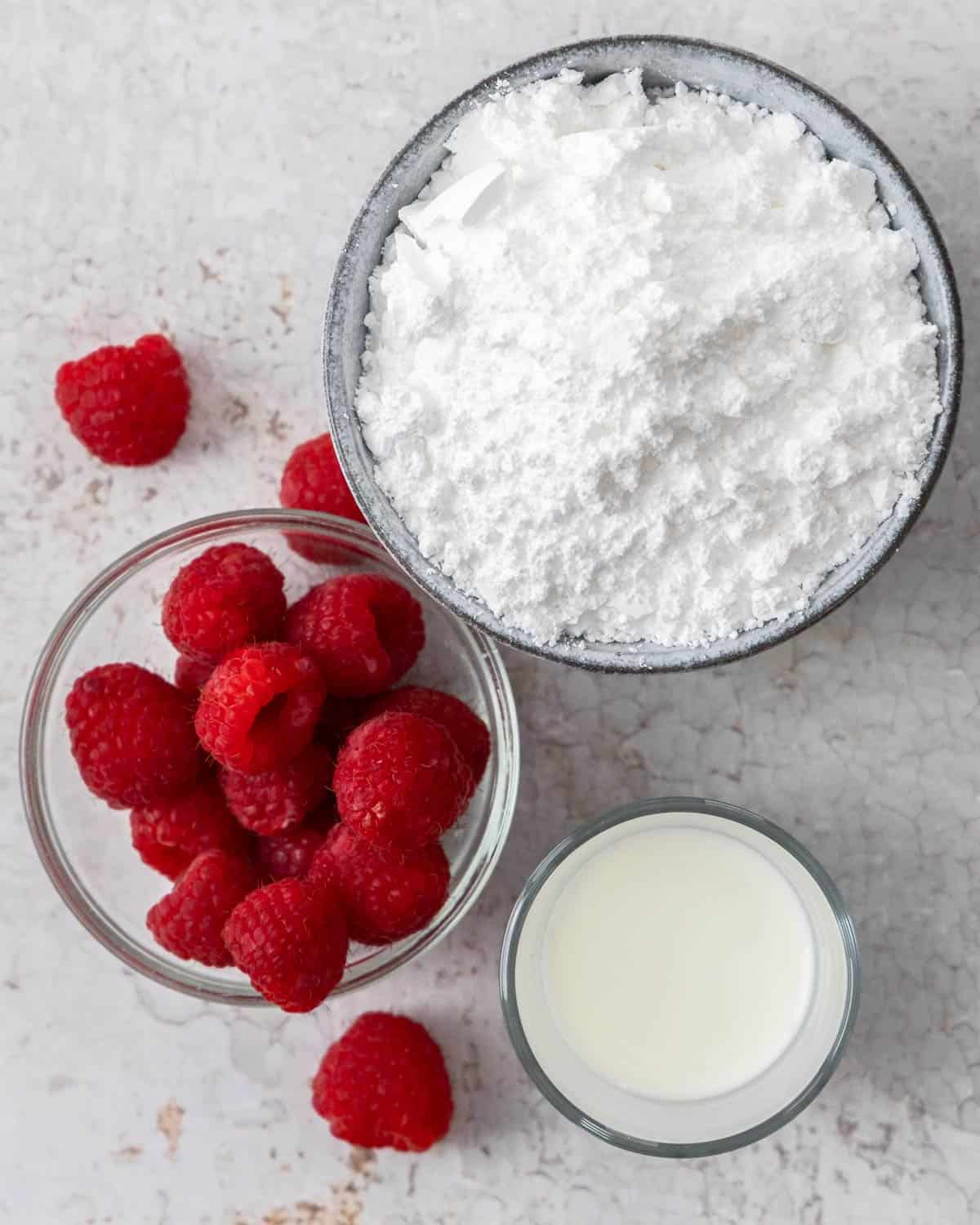 Ingredients for raspberry glaze.